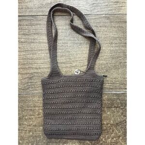 The SAK Beige Tan Crochet‎ Hangbag W Bag Charm Y2K Purses Boho Minimalist Bags